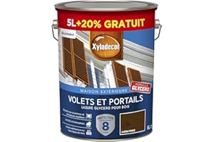 Xyladecor - Lasure Protectrice pour Bois Extérieur Glycéro - Volets, Portails, Portes, Fenêtres - Couleur : Satin Chêne Fonce - Quantité : 5L plus 20% gratuit