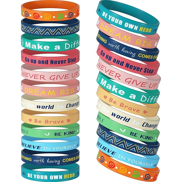 32-Pack Inspirational Silicone Bracelets - Motivational Quote Wristbands
