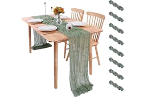 KESFEY 8Packs Sage Green Cheesecloth Table Runner, 13FT Long Gauze Table Runner for Wedding, Birthday and Holiday Party Decorations(90x400cm)