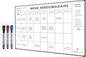 PREVIS Planificateur de Menus A4 (21x29cm) Inclus 3 Marqueurs Magnétiques de Couleur- Menu Semaine Frigo Magnetique - Tableau Magnetique frigo avec Petit Déjeuner, Dîner, Collation - Idéal familles