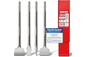 SCHWABENBACH® SDS Max Meißel Set 400mm - 4tlg. 25mm + 50mm + 50mm (Abgewinkelt) + Spitzmeißel - EXTREM ROBUST- Meissel kompatibel mit Bosch Hilti Bohrhammer - Fliesenmeissel Set (kein SDS PLUS)