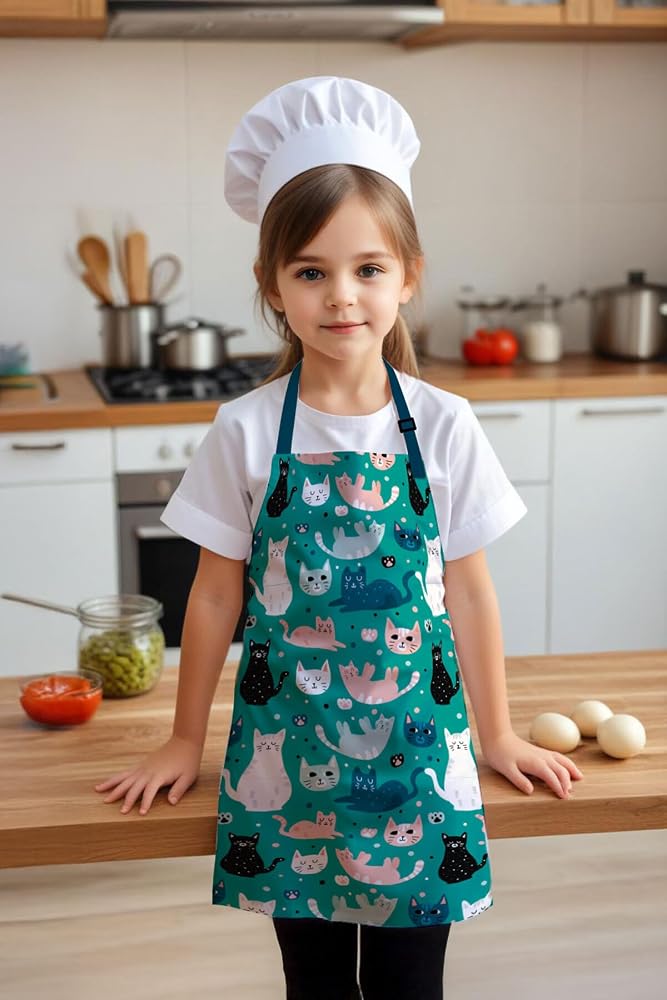 Çocuk Mutfak Önlüğü, Aktivite Önlüğü, Desenli Mutfak Önlüğü, 55 cm Boy 40 cm Genişlik Çocuk Önlüğü