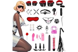 Kit de bondage SM Oziral de 26 piezas juego de bondage para cama BDSM juguetes sexuales para parejas juego BDSM para principiantes accesorios para mujeres con tapón anal juego sexual para pareja Rojo