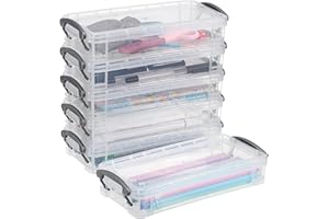 BTSKY - Caja organizadora con 6 compartimentos para almacenamiento de lápices, translúcida