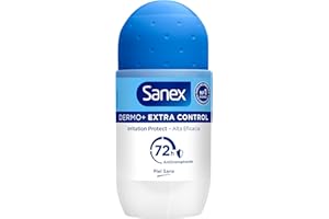 Sanex Dermo+ Extra Control Desodorante Antitranspirante Roll-On 72 Horas (50ml) – protección efectiva contra el sudor y el mal olor – dermatológicamente testado– contiene 0% alcohol*