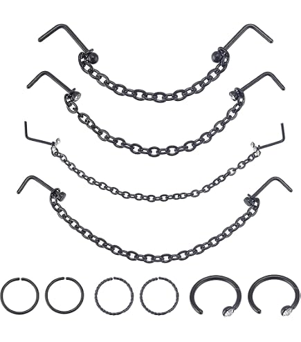 5 Chaînes De Nez En Alliage Argenté – Anneaux Traversants Supérieurs – Longueurs 32 à 50 Mm – Pour Piercing Narine, Style Double Chaîne