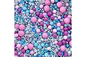 BAKE BOX BOUTIQUE Birthday stitch sprinkles for cakes cupcake edible toppers sprinkle mix blend lilac blue purple stars silver pearls party decoration baking biscuits cake topper balls chocolate balls OHANA