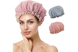 AVAGIAFORU Shower Cap, Pack of 2 Waterproof Shower Caps, Shower Cap for Women, Hair Cap for the Night, with Elastic Band, Reusable Shower Caps for Girls Women (A)