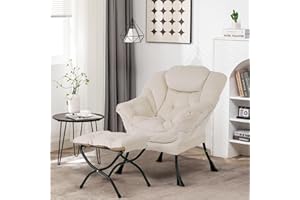 SESHINELL Lazy Chair with Ottoman, Modern Accent Chair Contemporary Lounge Leisure Sofa Chair with Armrests, Reading Chair for Living Room, Bedroom, Office, Beige
