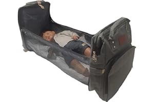 u3a Culla Portatile Pieghevole con Materasso, Borsa per Pannolini, Zaino Cinghie per Passeggino Borsa da Viaggio Multifunzionale Impermeabile (Grigio)