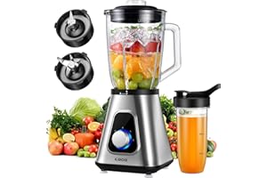 GDOR 1200W Smoothie Maker 2-1 Standmixer Glas mit 1,5L Glaskrug und 650ml Reisebecher 3 Geschwindigkeiten Blender Professionell Mixer Hochleistungsmixer für Smoothies Shakes Gefrorene Getränke Saucen
