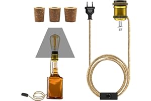 LAKONEI E27 Soporte para Lampara para Botella, Base de Lámpara de Metal Cerámico con Cable de Cuerda de 240 CM, Se Puede Equipar con Pantalla, Lámpara de Mesa Botella de Vino DIY para Todo Tipo de Botellas
