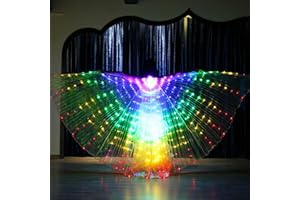 POHOVE LED Isis Wings, mariposa ángel alas capa con barras telescópicas, barra de danza del vientre, luz de escenario, danza del vientre, LED de 360 grados de rendimiento de apoyo completo (colorido)