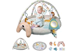 GOLDENOUGH Baby Play Mat, Activity Gym Play Mat for Newborn with Hanging Toys Tummy Time Pillow and Comfy Baby Mats for Floor Play Playmats & Floor Gyms Toys for 0-36 Months Infants Newborn