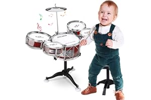 KINDPACK Finding Good, Bateria Infantil,8 Piezas Jazz Batería Instrumento Percusión Musical con 5 Tambores 1 Platillo y 2 Baquetas ,Musical Educativos Regalo de Navidad para Niños y Niñas de 3 Años,Rojo, 8662