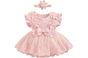 ZZLBUF Newborn Infant Baby Girl Summer Clothes Set Flower Lace Ruffle Sleeveless Tutu Romper Dress Headband 2Pcs Outfits