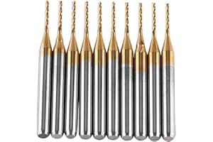 Haosie Carbide End Mills, 10pcs 1mm Diameter, 38mm Length, CNC Milling Cutter Set for Aluminum Engraving and Machining