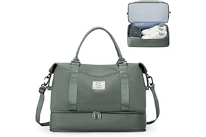 HPLQQ Sac de Voyage Femme, Bagage Cabine 40x20x25 Ryanair Imperméable Sac de Sport avec Compartiment Chaussures, Sac Voyage Cabine Avion Sac Weekend Sac Maternité pour Travel Gym Danse,F2-Vert armée