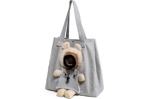 UFRITAN Pet Canvas Shoulder Carrying Bag, Cute Grey Bear Shaped Cat Carrier, M Size Portable Kitten & Puppy Tote, Comfort Carriers for Small Dogs, Cats, and Pets, Handbag for Outdoor, Shopping, and Camping