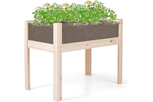 HOMASIS Orto Rialzato da Esterno in Legno di Abete, Fioriera Rialzata con Lastra Acrilica, Terrario per Animali con 2 Fori di Scarico, Aiuola Rialzata da Balcone, Giardino (100 x 59 x 77 cm)