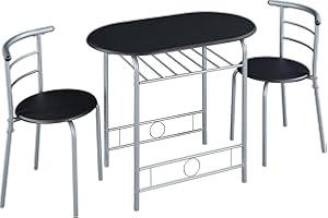 Soberine Set Tavolo Moderno con 2 Sedie per Sala da Pranzo, Set 3 Pezzi Mobili Salvaspazio da Cucina Balcone Ristorante Bar per 2 Persone in Legno e Metallo Sedia Portata Nero 90 x 53,5 x 75,5 cm