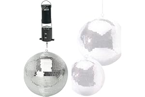 MP Essentials Branded Lightweight Dance Disco Party DJ Mirror Ball (300mm 12", Silver + Revolving Motor)