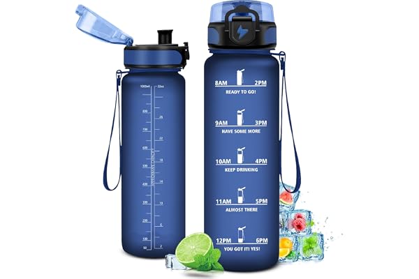 KollyKolla Gourde 1L, Bouteille d'eau, Étanche & Réutilisable, Gourde Sport avec Filtre et Marqueur de Temps, sans BPA, Gourde Motivation pour Enfant, Adulte, Cyclisme, Bureau, l'école, Camping