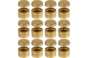 Lostwry 12 piezas de latas de vela con tapa, fabricación de velas de contenedores decorativos redondos de metal tarros de vela vacíos para DIY velas especias, joyas, polvo, dulces, ungüento - oro