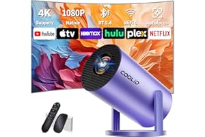 COOLID Mini Proyector Vídeo, Proyector Portátil con Doble Banda WiFi 6 Inalámbrico Bluetooth 5.4, Corrección Trapezoidal Automática, 270° Giratorio TV Stick/USB/PS5/Laptop, con Ratón,Morado