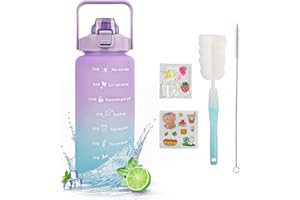 MOMSIV Trinkflasche 2L BPA-Frei, Große Kapazität Auslaufsicher Sport Wasserflasche mit Strohhalm Zeitmarkierungen to Drink & Lock Cover, Tritan-Wasserkrug Sportflasche für Die Fahrrad, Schule, Gym