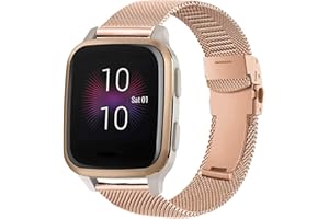 ahayo 20mm Armband für Garmin Venu 2 Plus/Venu Sq/Vivoactive 5, Metallgewebe Edelstahl Uhrenarmband mit Doppelfaltschließe für Garmin Venu Sq 2, Approach S40, Vivomove 3/Luxe/Sport