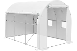 Outsunny Serre de Jardin 6 m² 3 x 2 m avec 1 Porte + 2 parois latérales zippées enroulables, 6 fenêtres, Acier galvanisé PE Haute densité 140 g/m² Anti-UV Blanc