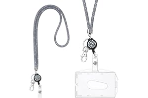 Vicloon Cordón y Tarjeta de Identificación, Cristal Lanyard con Tarjetero Transparente y Llavero, Soportes de Insignias Transparentes, para Escuela, Reunión de Trabajo、Colgante Clave, Azul Claro(Gris)