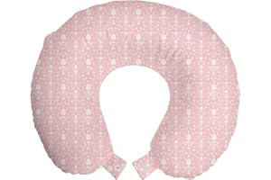 ABAKUHAUS Blumen Reisekissen Nackenstütze, Vintage Damast-Startseite, Schaumstoff Reiseartikel für Flugzeug und Auto, 30x30 cm, Hellrosa und Weiß