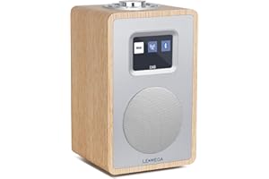 Lemega CR4+ DAB Radio with Bluetooth and Full Colour Screen – Mains or Battery Powered Digital DAB+ FM Radio with Dual Alarm Clock, Aluminium Panel, Wooden Body, Premium Compact Radio,White Oak