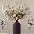 RyddeligHome White Faux Flowers for Vase - Kiku 10 Stems & Eucalyptus, Fake Flowers Stems, Realistic Artificial Flowers, Pom Pom Balls for Aesthetic Room Decor, Floral Arrangements Centerpiece