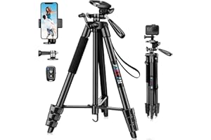 JOILCAN Statyw do telefonu, aluminiowy wysuwany statyw do aparatu 137.2 cm z uchwytem na telefon i zdalną migawką do systemu Android/iOS, lekki przenośny statyw do iPhone'a/smartfona/kamery sportowej