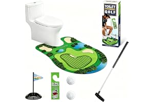 Toalettgolf Presentset, minigolfspel med skalbar golfklubba, puttmatta, 2 golfbollar & dörrhängare, rolig herrgåva för badrum, toalett, fars dag, födelsedag och jul
