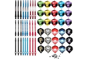 BIPY Lot de 87 tiges et ailettes de fléchettes en filetage 2BA avec joint torique Tiges en aluminium moyennes Kit d'accessoires de fléchettes professionnel pour jeux de fléchettes d'intérieur