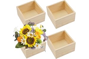 VIQIHEOE Scatole Portaoggetti In Legno Grezzo, 4 Pezzi Piccole Scatole Quadrate In legno, 8 x 8 x 4 cm Scatole Di Legno Senza Coperchio Organizer, per Artigianato, Oggetti da Collezione, Decorazione Casa