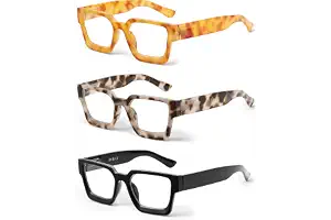 JM Paquete de 3 Gafas de Lectura Cuadrados, Gafas Presbicia con Bloqueo a Luz Azul Para Mujeres y Hombres