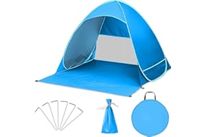 BUOAZR Pop Up Strandmuschel mit UV Schutz (UPF 50+), 2-4 Personen Tragbar Groß Strandzelt, inkl Tragetasche und Heringe, Automatisches Strand Camping Zelt