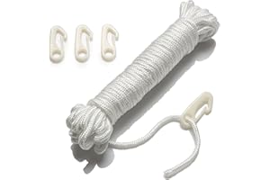 PHENO FLAGS Cuerda de Bandera 15m para asta con 4 Ganchos - Cuerda 15 Metros de Largo para Uso en Exteriores