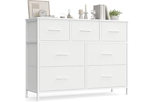 SONGMICS Cassettiera Camera da Letto, Mobile con 7 Cassetti, Acciaio, MDF, Tessuto non Tessuto, Cabina Armadio Ingresso Soggiorno, Bianco Nuvola e Bianco Neve LGS323WH01