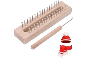 Beufee Telares de Tejer, Telares para Tejer Bufandas rectangulares de Madera con Gancho de Telar para Calcetines, Guantes, Sombreros Telar de Madera para Tejer con Gancho de Ganchillo de Codo