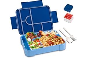 lompyeu Brotdose Kinder mit Fächern, 1330ML BPA Frei Jausenbox Kinder (Löffel & Gabel), Wiederverwendbar Bento Box，Lunchbox Vesperdose für Schule,Picknick, Mikrowellen (blau)