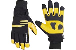 WESTWOOD FOX Skórzane, wodoodporne rękawice robocze dla mężczyzn i kobiet - ciepłe, zimowe rękawice robocze do prac budowlanych, czyszczenia dróg, odśnieżania, cięcia (YELLOW, M)