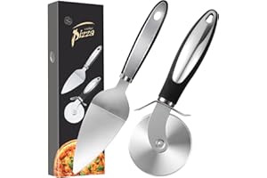 SOLVANT Pizzaschneider, Pizzaroller aus Edelstahl, 2-teiliges Set Pizzamesser und Pizzaspatel – Einfaches Schneiden von Pizza in essbare Stücke – Praktisches Pizzarollermesser