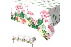 Xinvery Flamingo Tablecloth, Hawaiian Leaves Flamingos Table Cover Plastic Rectangular Tablecloth for Flamingo Birthday Summer Pool Beach Party Holiday Decorations