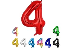 LXMYDM Geburtstags-Zahlenballons XXL-Riesen-Folienballons 40 Zoll – 101 cm Luftballons Geburtstag Jungen Mädchen Babyparty Geburtstagsdekorationen Jubiläumsparty-Dekorationen (Rot, 4)